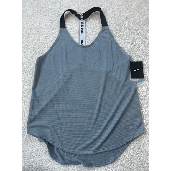 Nike Women's Elastika Elevate Tank Top Light Blue Black Just Do It Size S - Picture 1 of 7